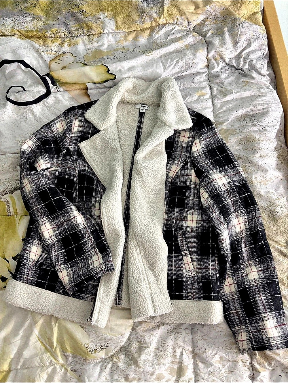 Sonoma Plaid Sherpa Jacket in Black & White Size XL